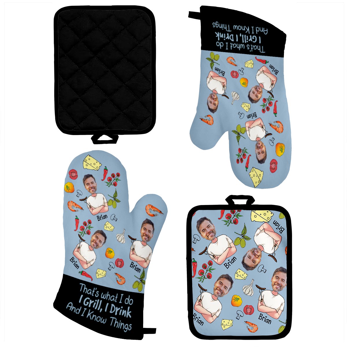 I Grill I Drink And I Know Things - Personalized Father Oven Mitts & Pot Holder Set