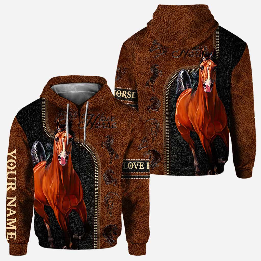 Love Horses - Personalized All Over T-shirt and Hoodie With Leather Pattern Print