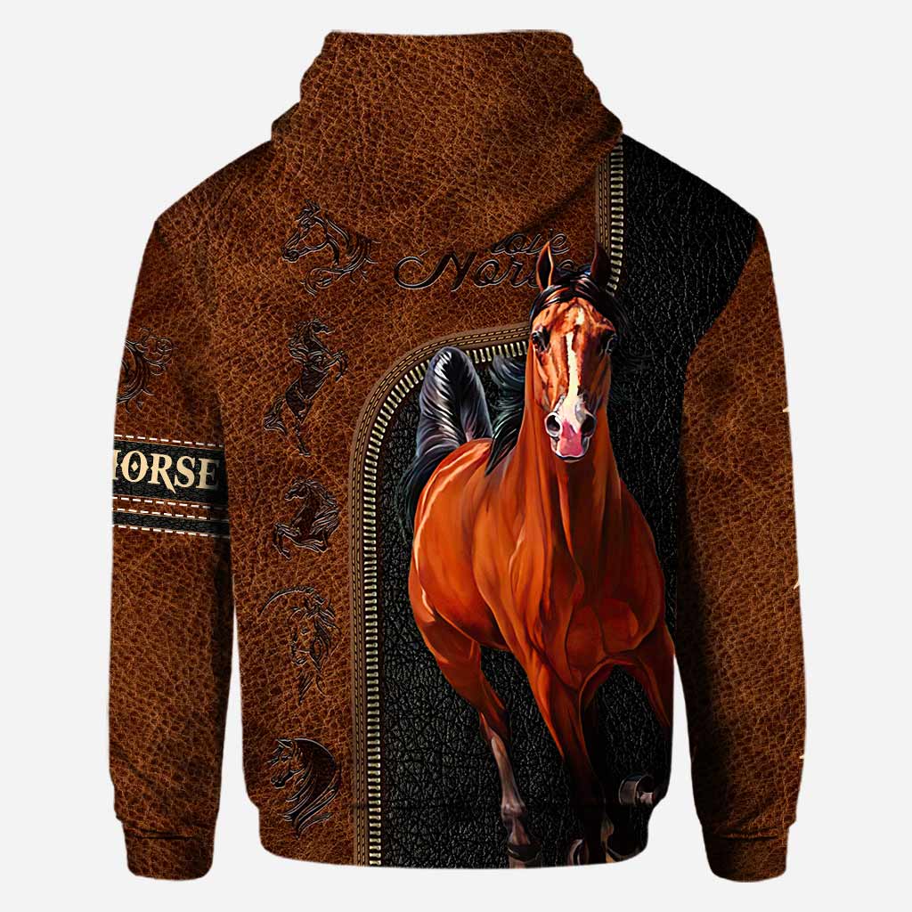 Love Horses - Personalized All Over T-shirt and Hoodie With Leather Pattern Print