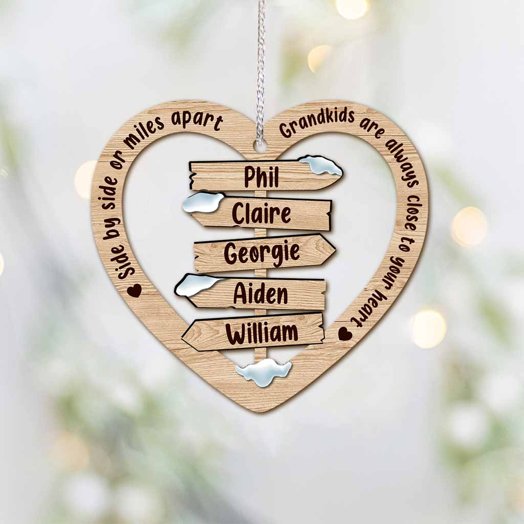 Side By Side Or Miles Apart - Personalized Christmas Grandma Ornament (Printed On Both Sides)