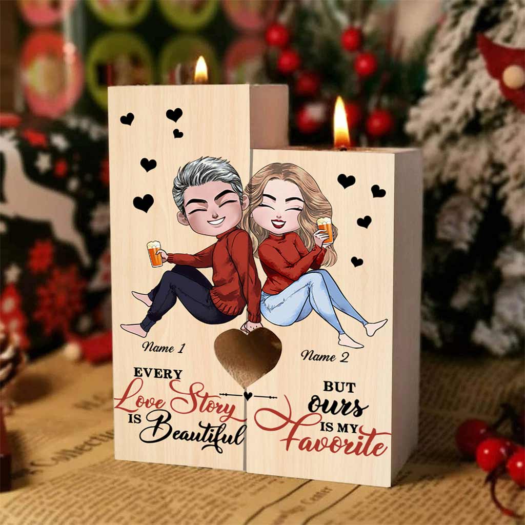 Husband And Wife Love Story - Personalized Couple Wooden Candle Holder