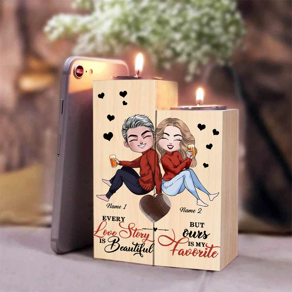 Husband And Wife Love Story - Personalized Couple Wooden Candle Holder