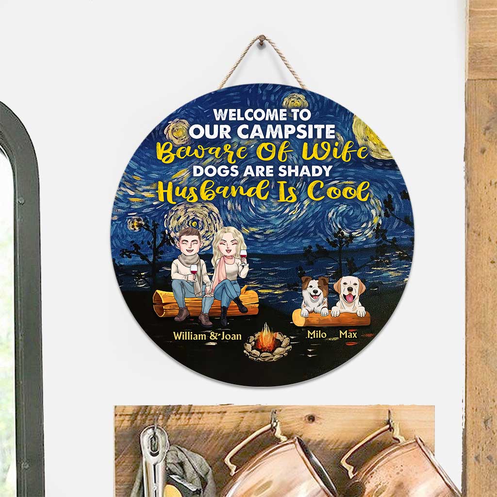 Welcome To Our Campsite - Personalized Couple Camping Round Wood Sign