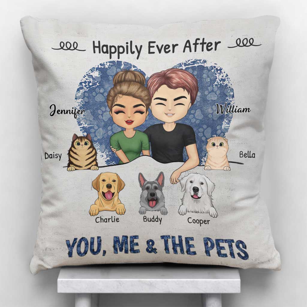 You Me And The Pets - Personalized Couple Throw Pillow