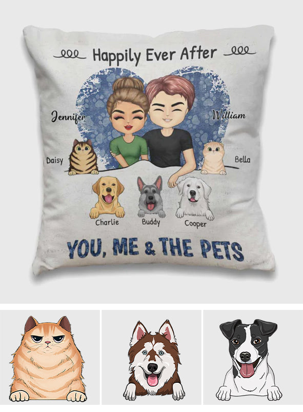 You Me And The Pets - Personalized Couple Throw Pillow