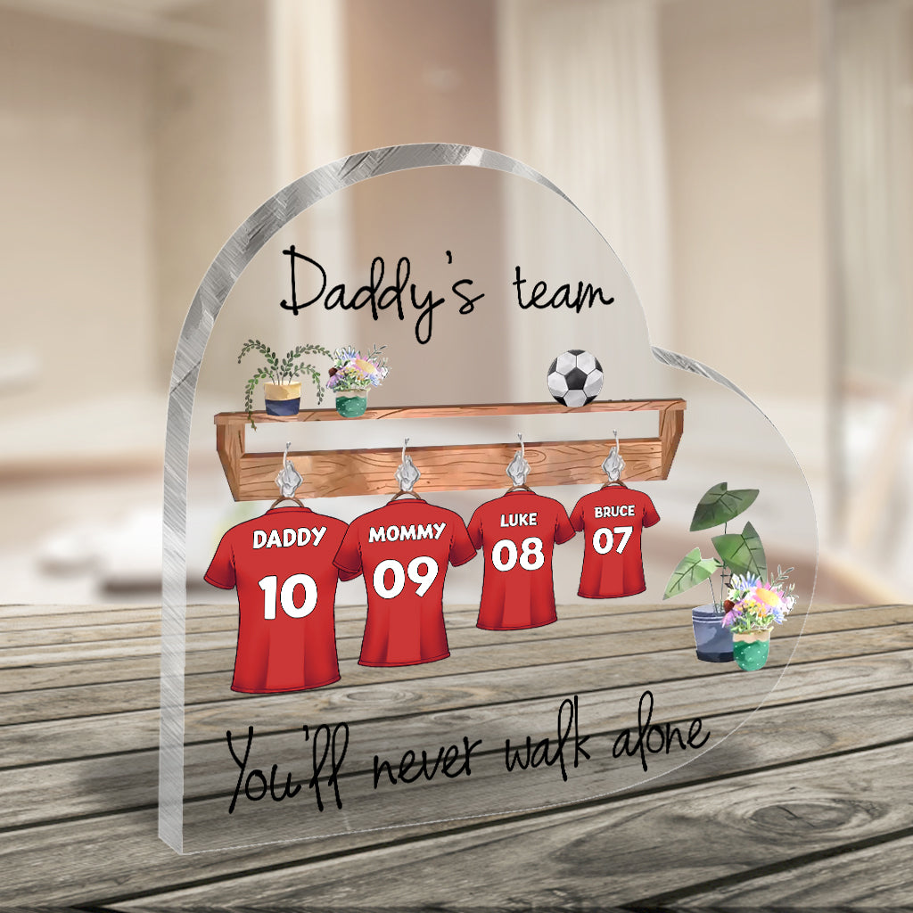 Daddy’s Team You Will Never Walk Alone - Personalized Father Custom Crystal Heart Keepsake