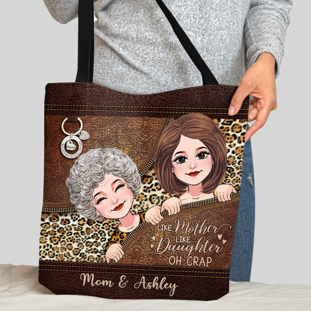 Like Mother Like Daughter - Leather Pattern Print Personalized Mother's Day Mother Tote Bag