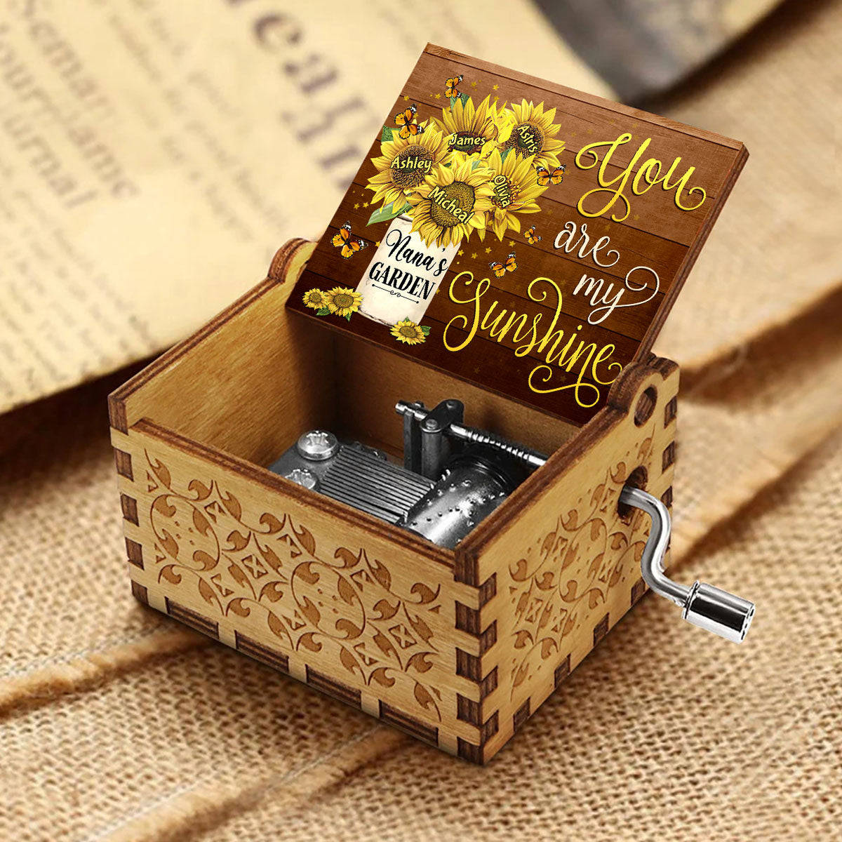 You Are My Sunshine - Gift for grandma, dad, mom, grandpa - Personalized Hand Crank Music Box