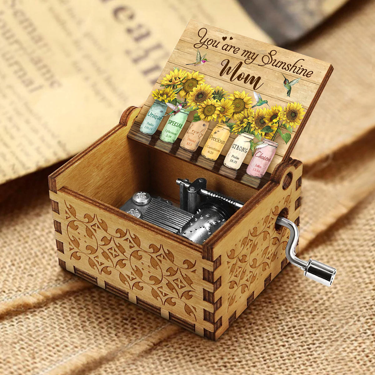 You Are My Sunshine - Gift for mom, grandma, granddaughter, friend, sister - Personalized Hand Crank Music Box