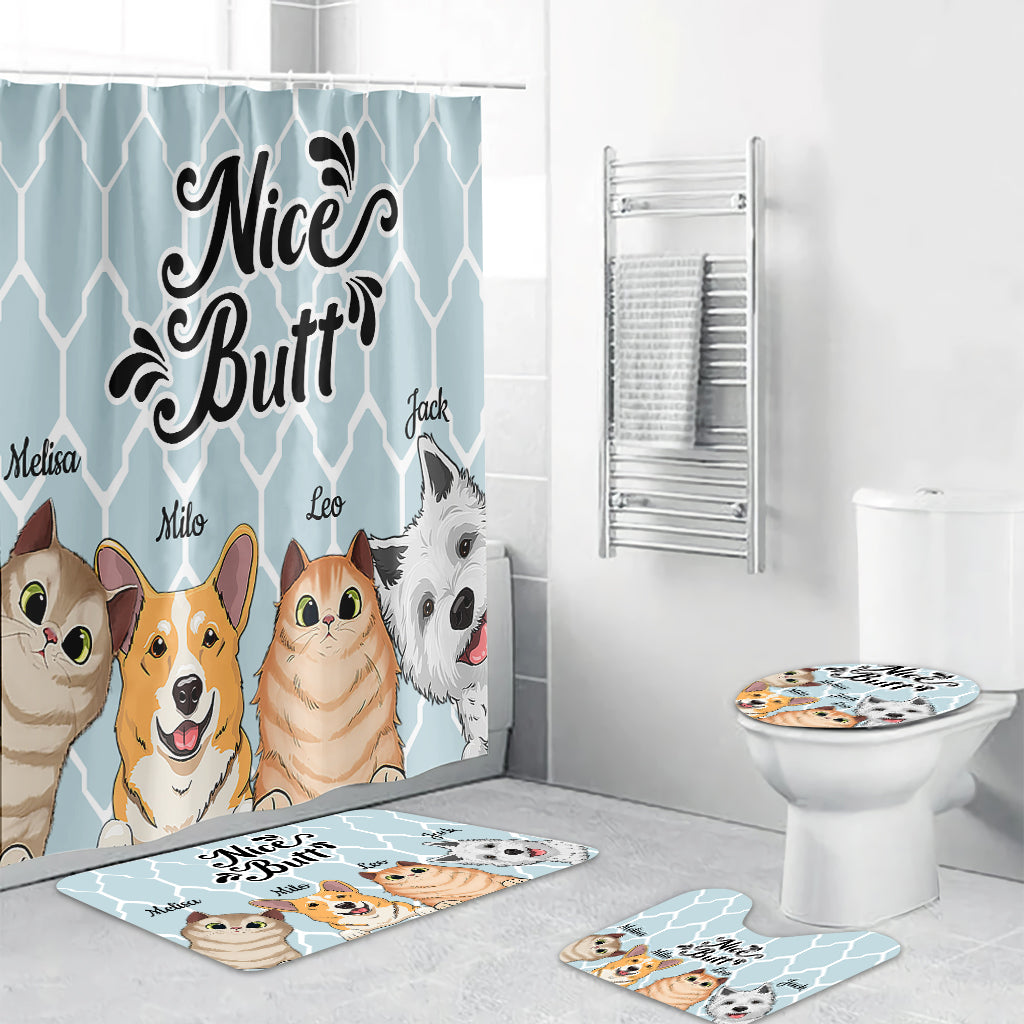 Nice butt Shower - Personalized Dog Bathroom Curtain & Mats Set