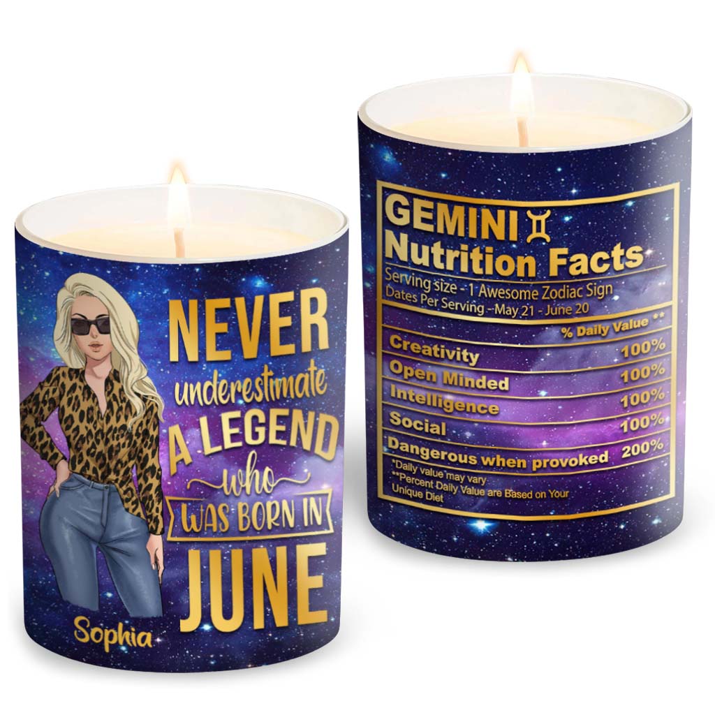 Never Undersestimate A Legend - Personalized Horoscope Candle With Wooden Lid