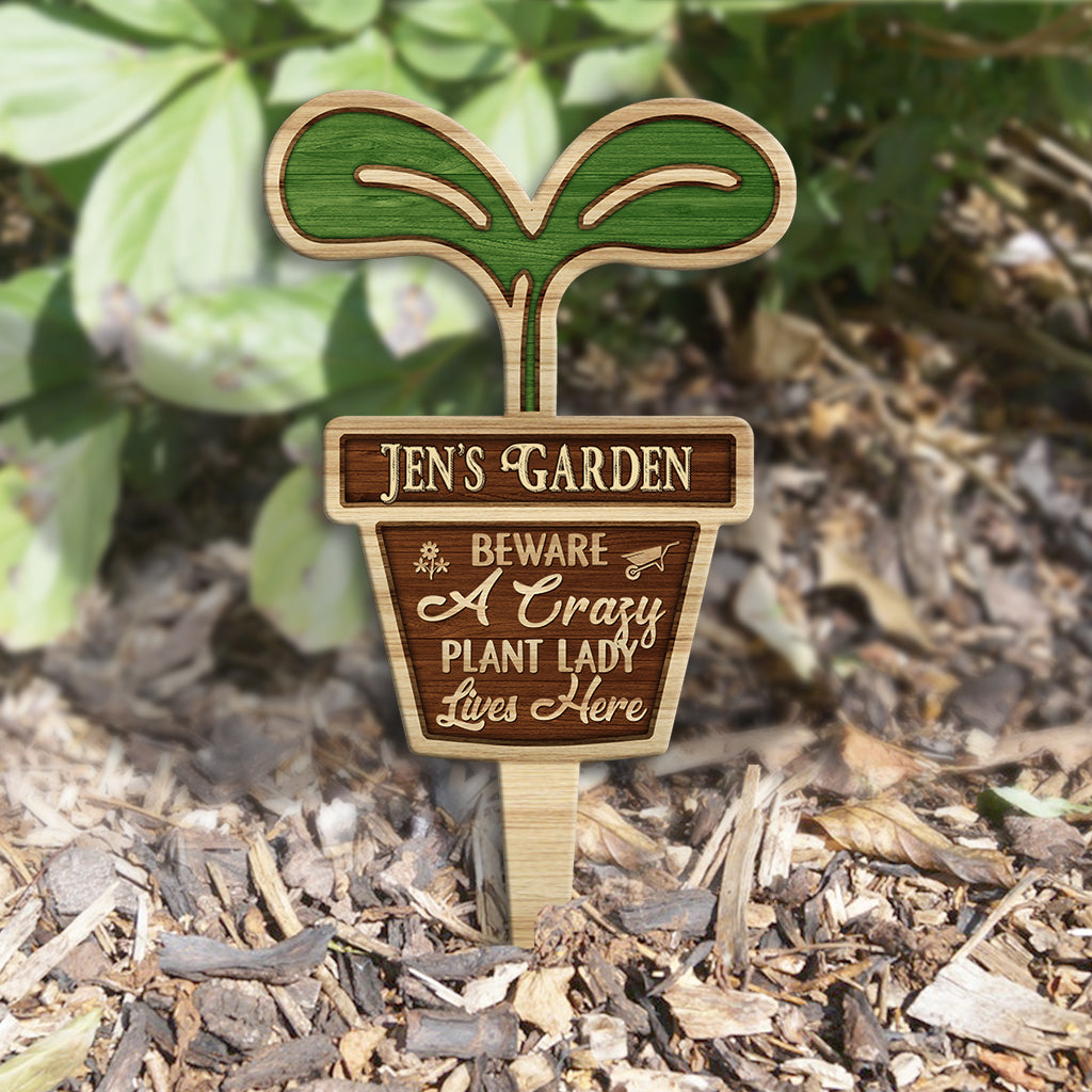 Beware Crazy Plant Lady Lives Here - Personalized Gardening Acrylic Plaque Stake