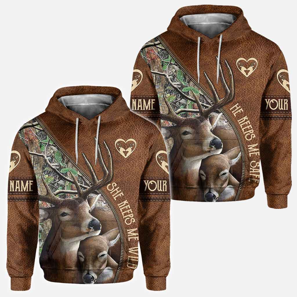 Discover She Keeps Me Wild He Keeps Me Safe - Personalized Couple Hunting All Over 3D Hoodie
