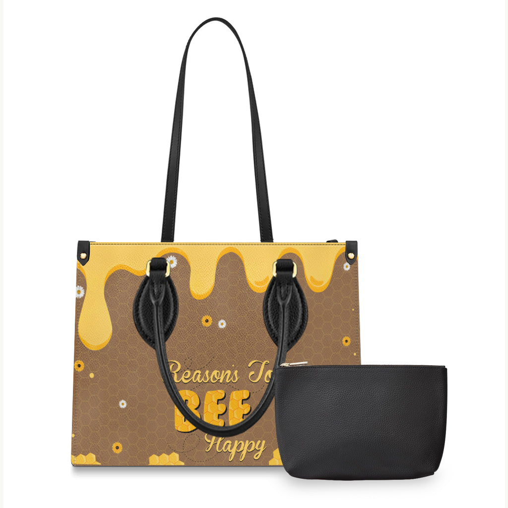 Bee Happy - Gift for grandma, mom - Personalized Leather Handbag