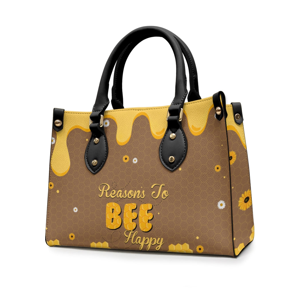 Bee Happy - Gift for grandma, mom - Personalized Leather Handbag