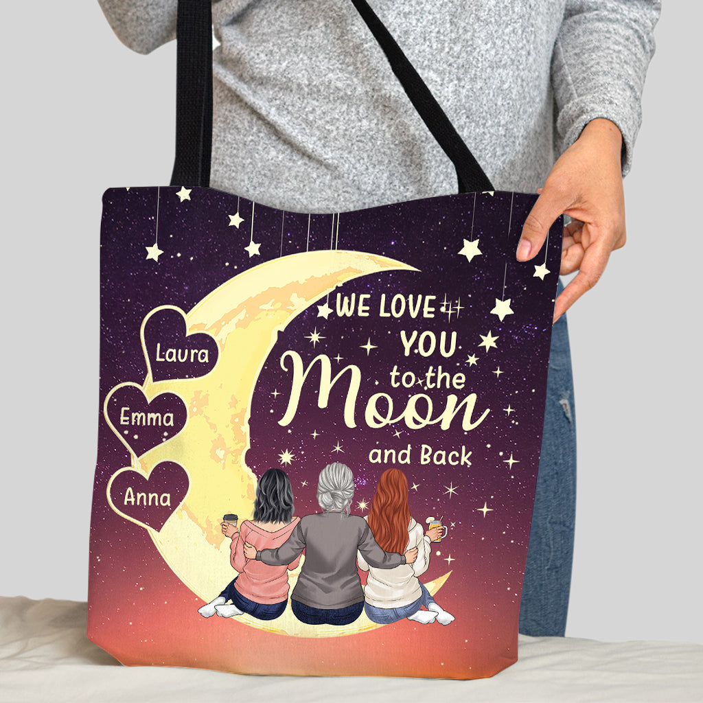 To The Moon And Back - Gift for grandma, mom, daughter, granddaughter - Personalized Tote Bag