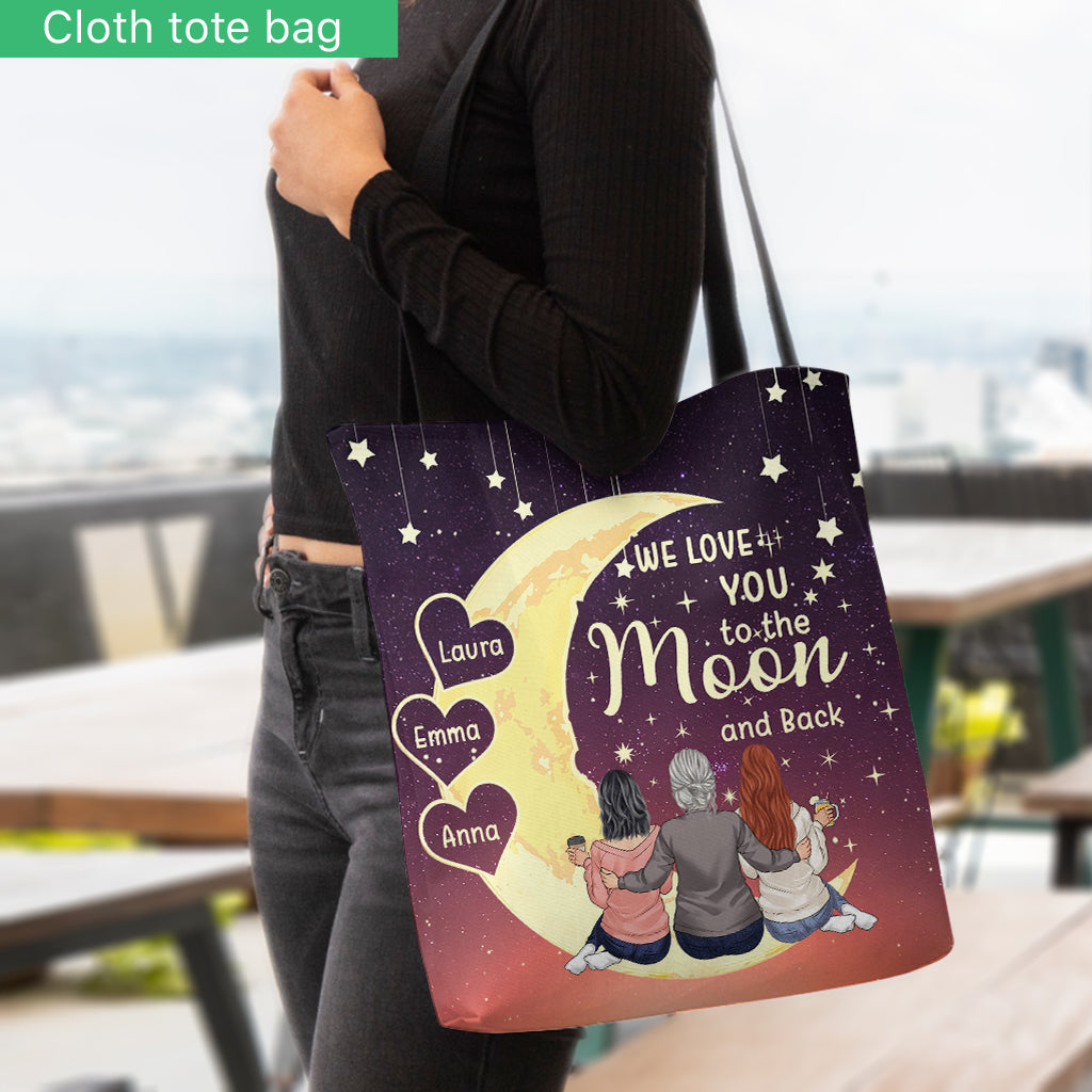 To The Moon And Back - Gift for grandma, mom, daughter, granddaughter - Personalized Tote Bag