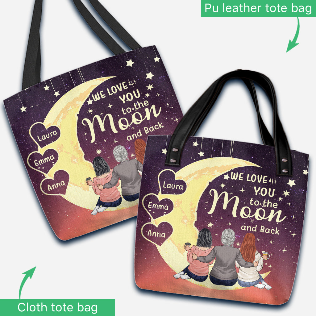 To The Moon And Back - Gift for grandma, mom, daughter, granddaughter - Personalized Tote Bag