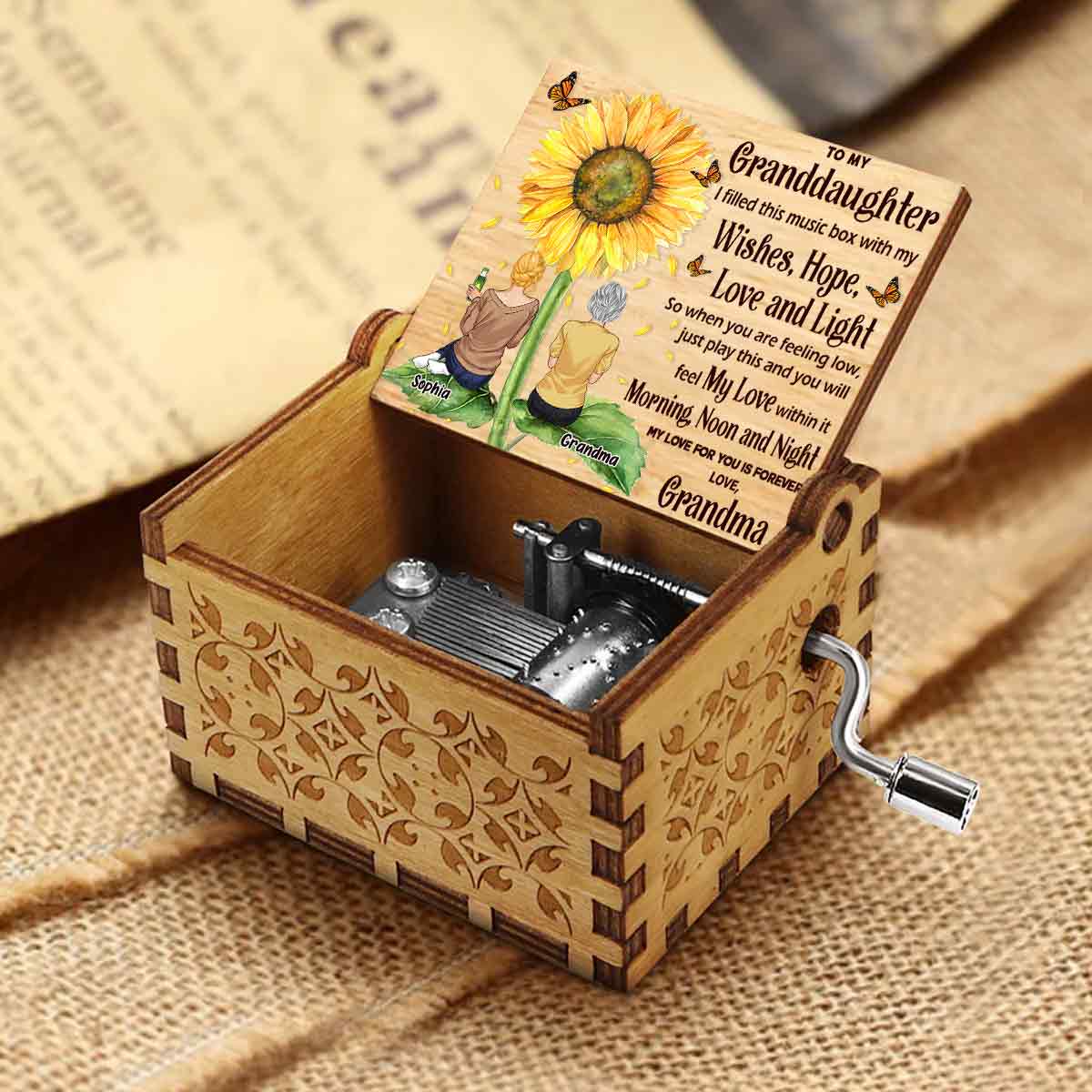 To My Daughter Granddaughter - Gift for grandma, mom, daughter, granddaughter, sister - Personalized Hand Crank Music Box