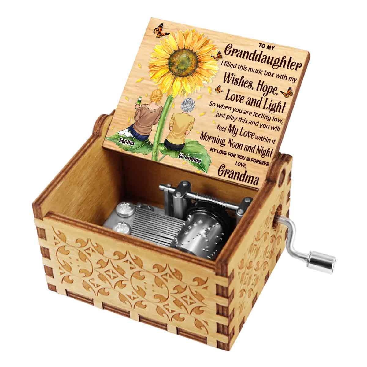 To My Daughter Granddaughter - Gift for grandma, mom, daughter, granddaughter, sister - Personalized Hand Crank Music Box