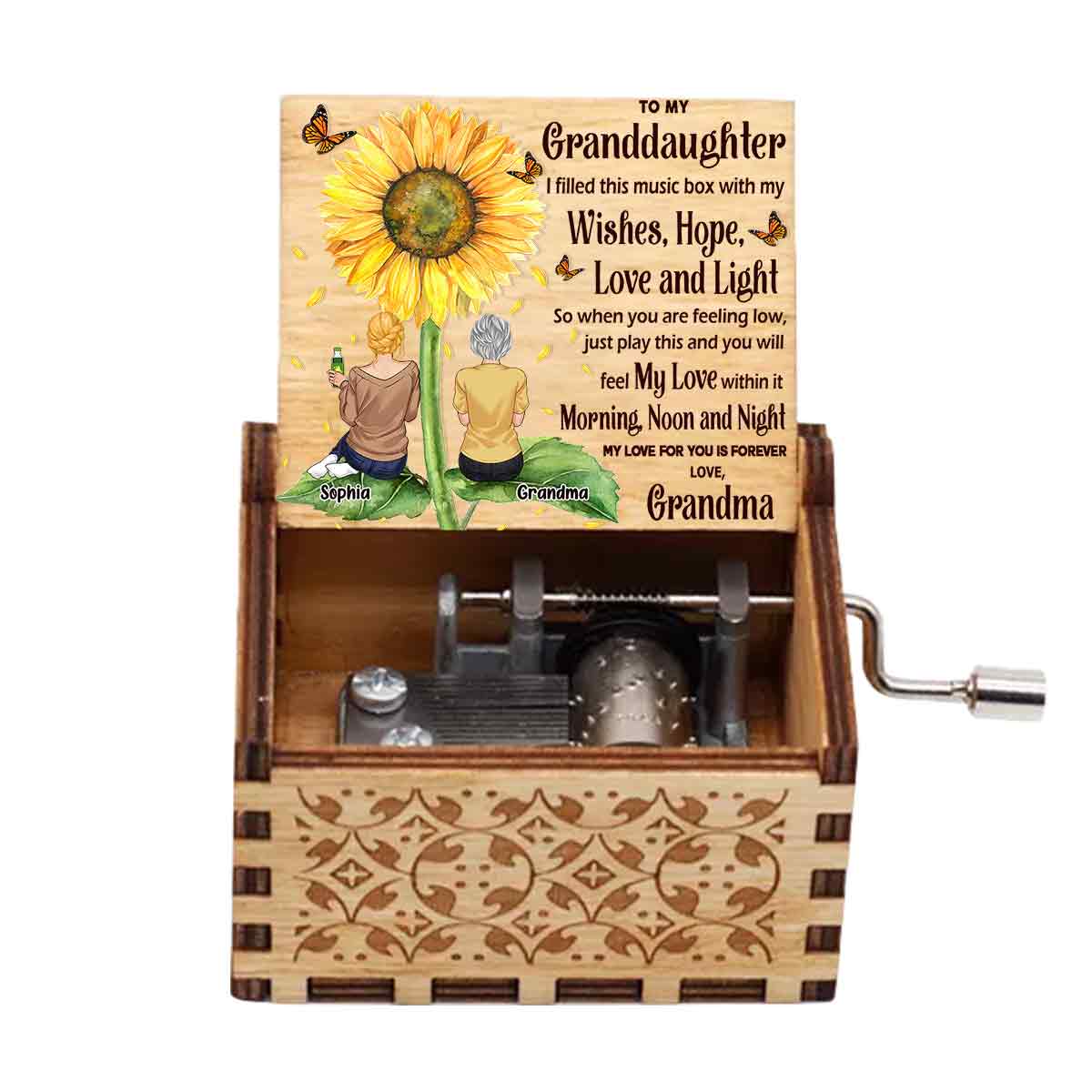 To My Daughter Granddaughter - Gift for grandma, mom, daughter, granddaughter, sister - Personalized Hand Crank Music Box