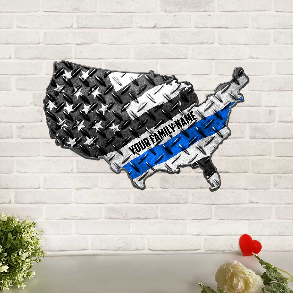 Support The Blue Line - Personalized Independence Day Police Officer Cut Metal Sign