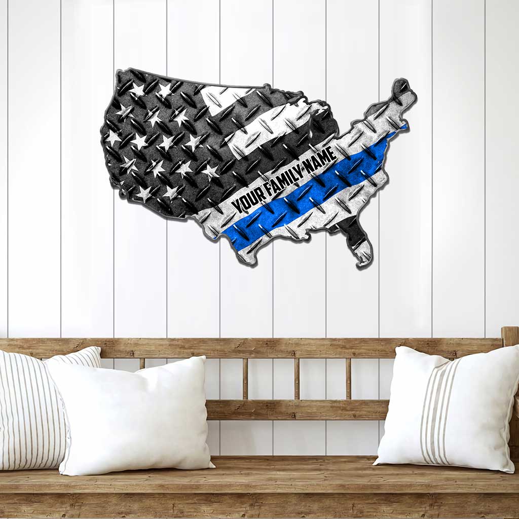 Support The Blue Line - Personalized Independence Day Police Officer Cut Metal Sign