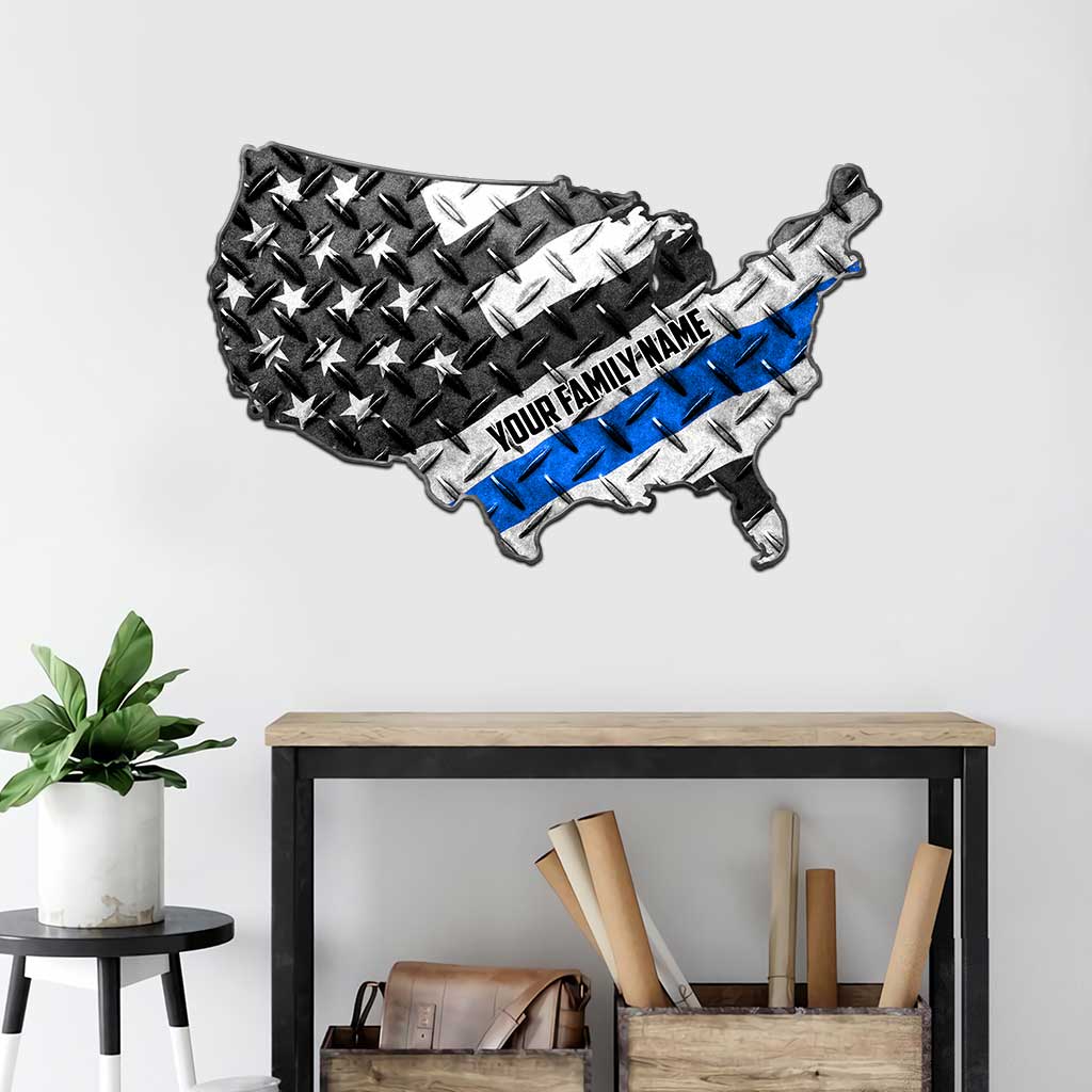 Support The Blue Line - Personalized Independence Day Police Officer Cut Metal Sign