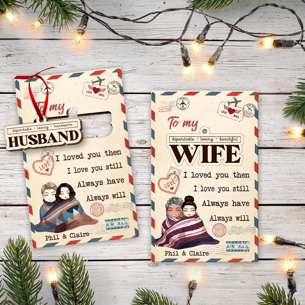 To My Husband - Personalized Christmas Couple Wooden Card Pop Out Ornament