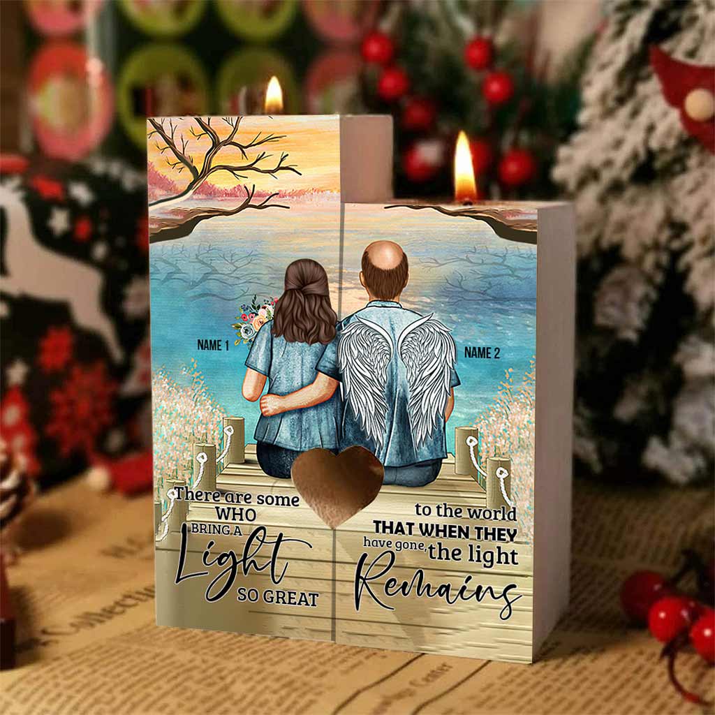 Memorial Gift Love In Heaven - Personalized Couple Wooden Candle Holder