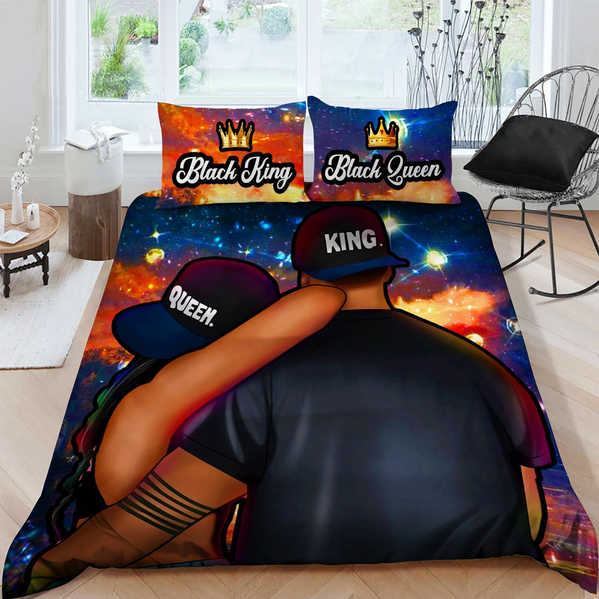 Black King And Queen Couple Bedding Set 0124