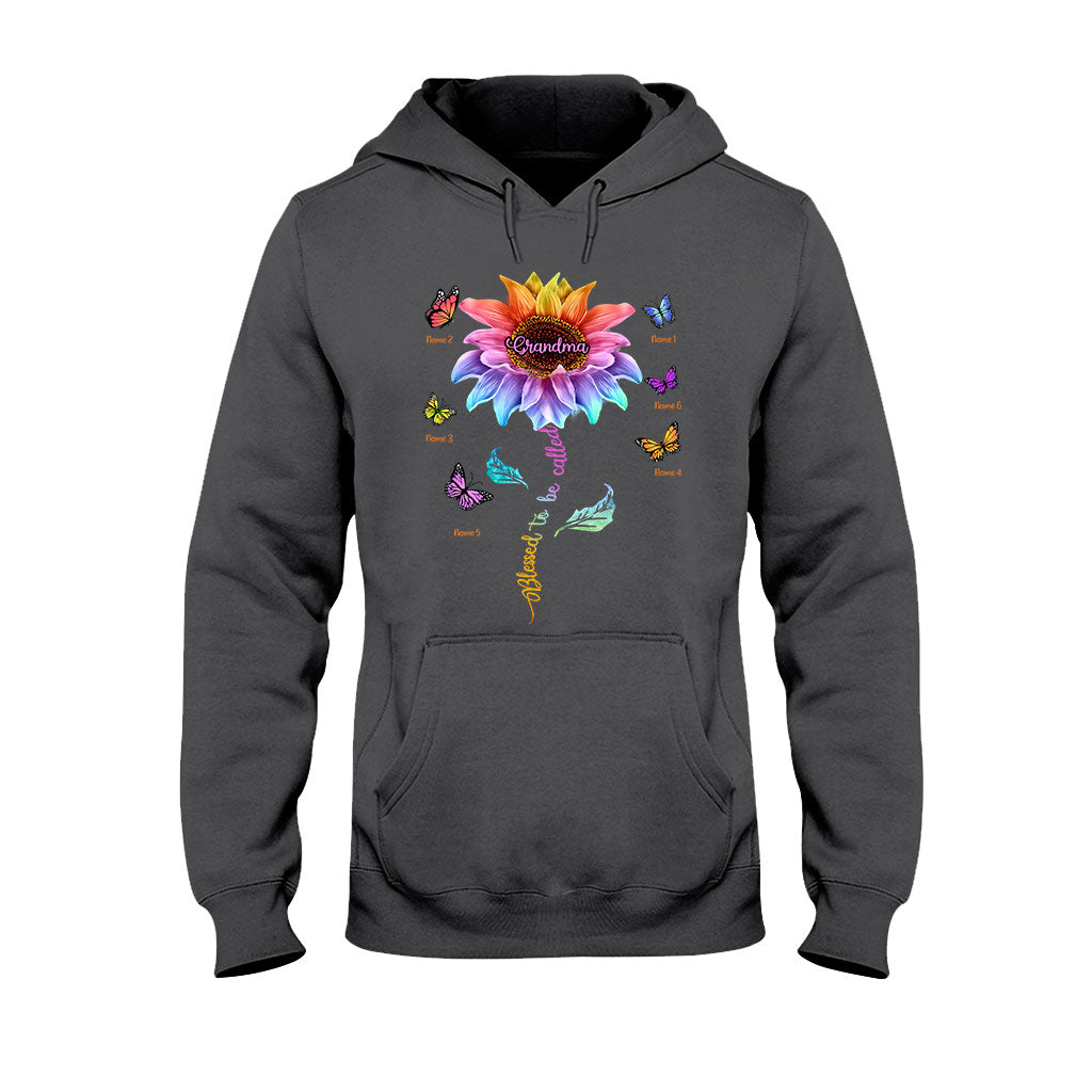 Blessed To Be Called Grandma Colorful Sunflower With Butterflies - Personalized Mother's Day T-shirt and Hoodie