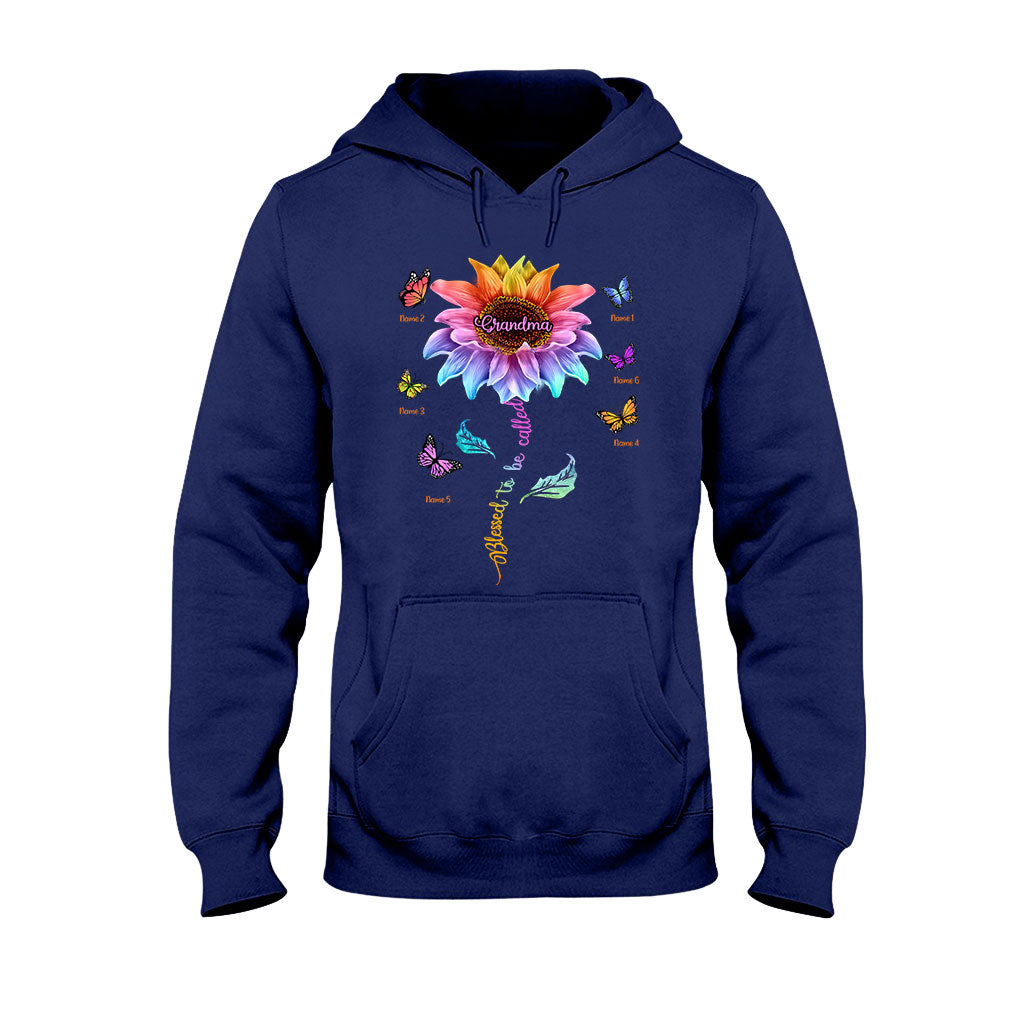 Blessed To Be Called Grandma Colorful Sunflower With Butterflies - Personalized Mother's Day T-shirt and Hoodie