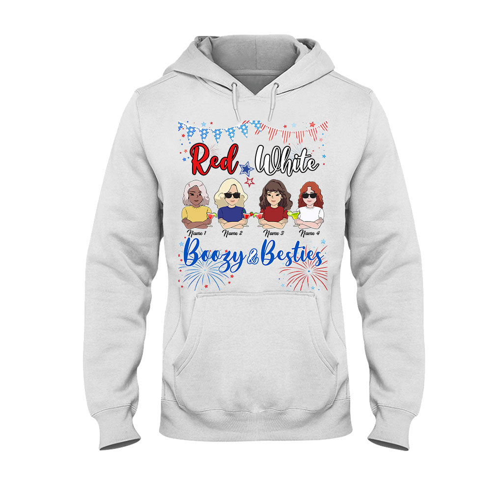 Red White Boozy And Besties - Personalized Independence Day T-shirt and Hoodie