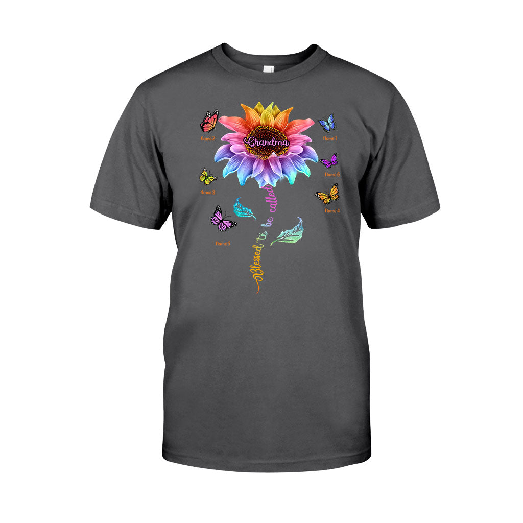 Blessed To Be Called Grandma Colorful Sunflower With Butterflies - Personalized Mother's Day T-shirt and Hoodie