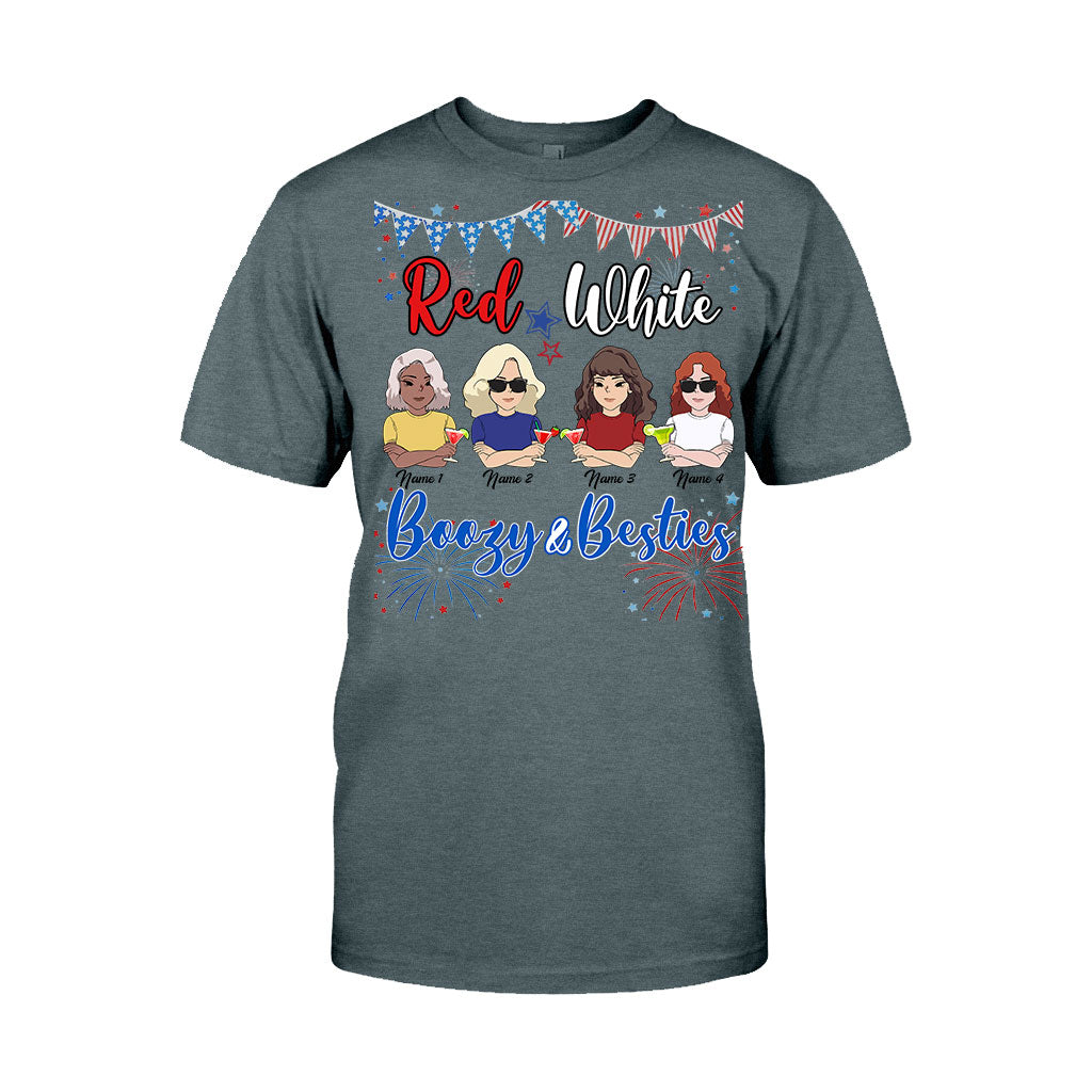 Red White Boozy And Besties - Personalized Independence Day T-shirt and Hoodie