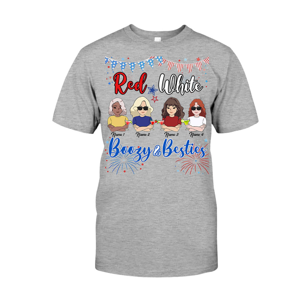 Red White Boozy And Besties - Personalized Independence Day T-shirt and Hoodie