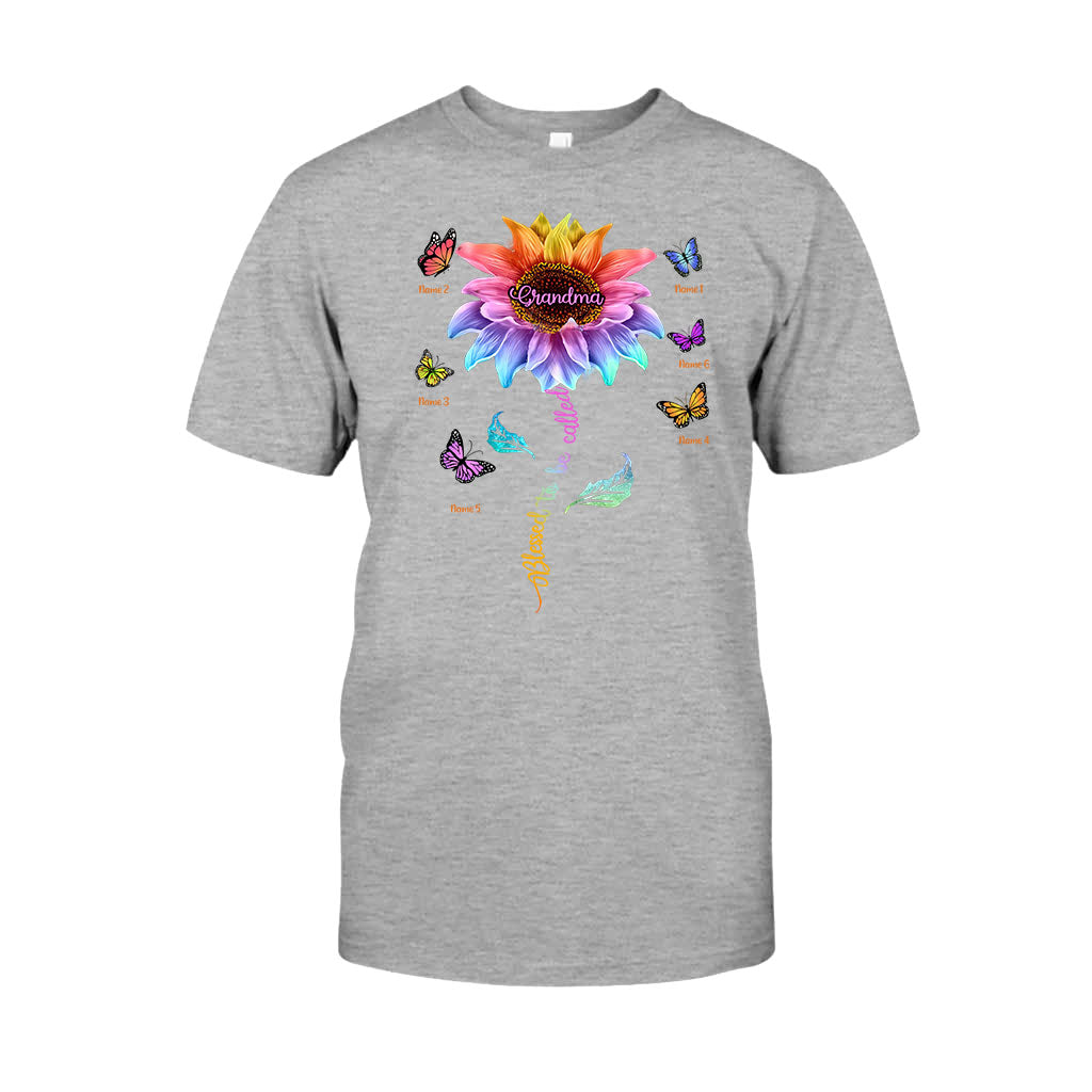 Blessed To Be Called Grandma Colorful Sunflower With Butterflies - Personalized Mother's Day T-shirt and Hoodie