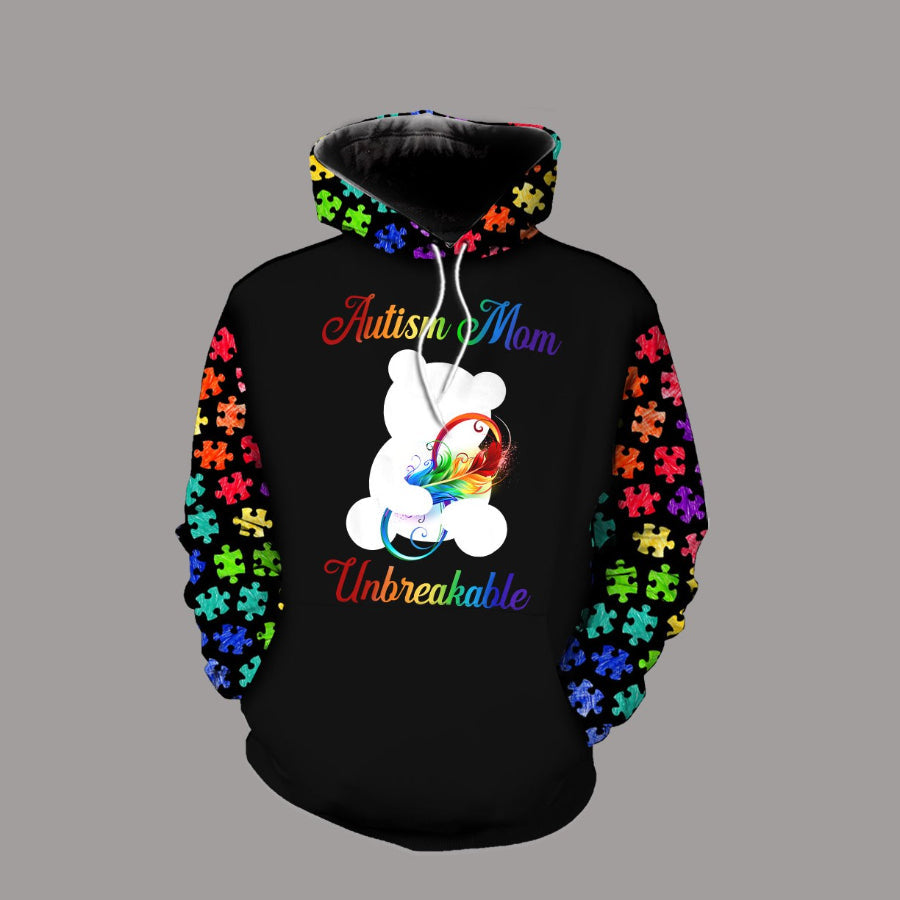 Discover Gift For Mom Autism Mom Unbreakable - Autism Awareness All Over 3D Hoodie