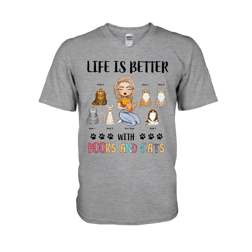 Life Is Better With Books And Cats - Personalized Book T-shirt and Hoodie