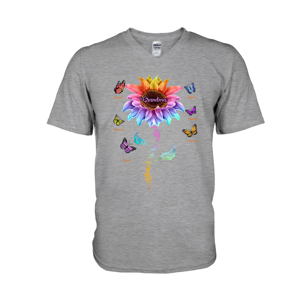 Blessed To Be Called Grandma Colorful Sunflower With Butterflies - Personalized Mother's Day T-shirt and Hoodie