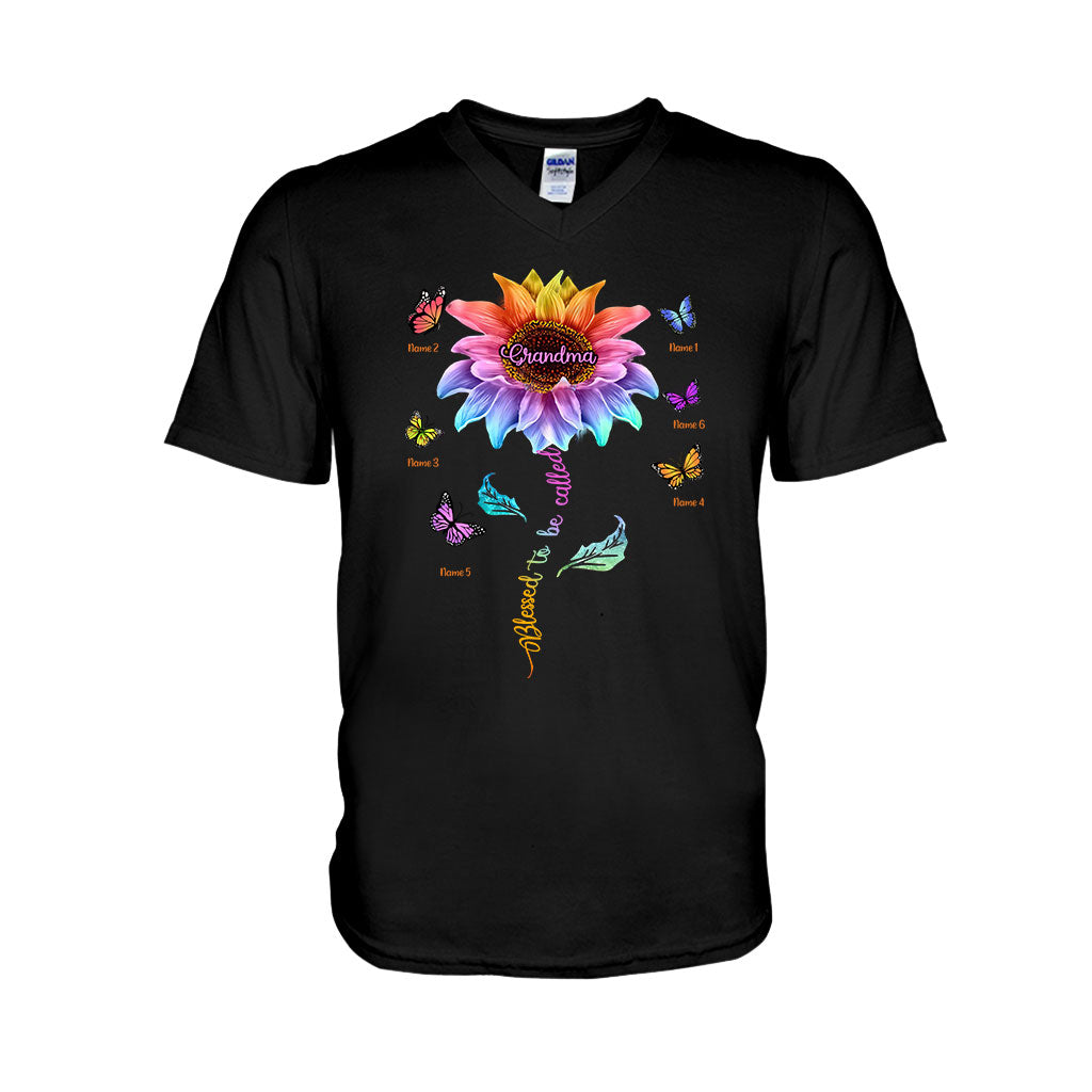 Blessed To Be Called Grandma Colorful Sunflower With Butterflies - Personalized Mother's Day T-shirt and Hoodie