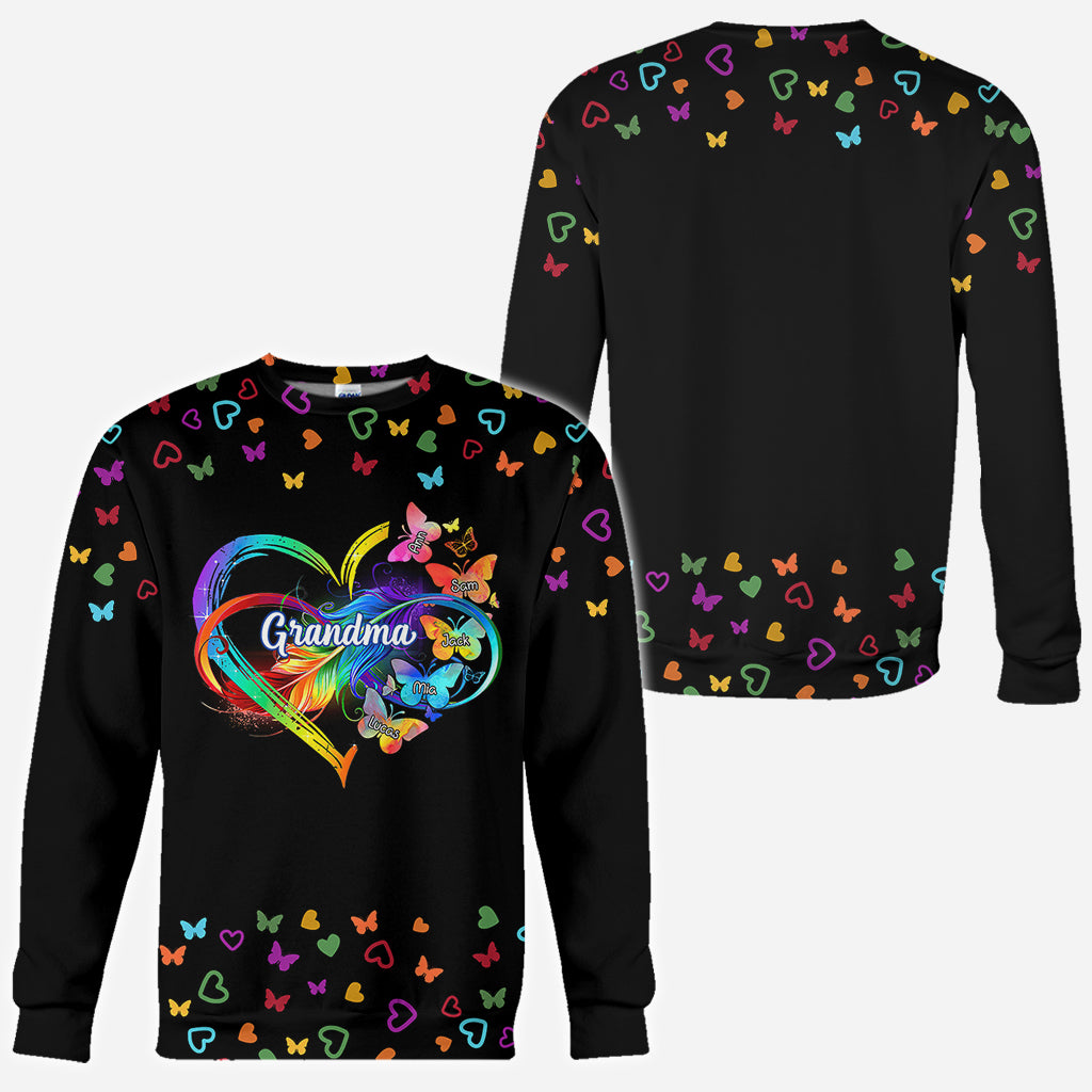 Grandma Colorful Butterflies Heart Infinite - Personalized Grandma All Over Shirt