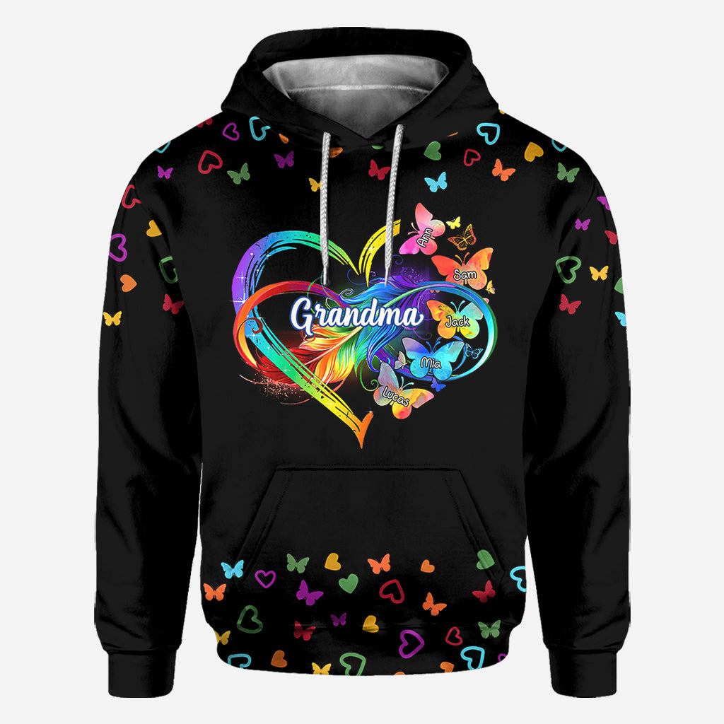 Grandma Colorful Butterflies Heart Infinite - Personalized Grandma All Over Shirt