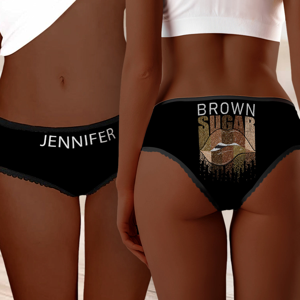 Brown Sugar Sexy Lips - Personalized African American Lace Border Women Briefs