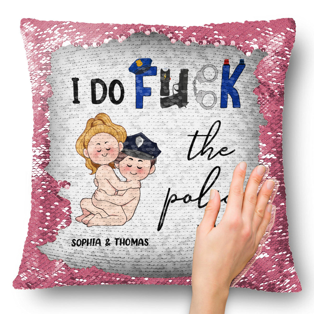 I Do Love The Police - Personalized Couple Sequin Pillow Cover