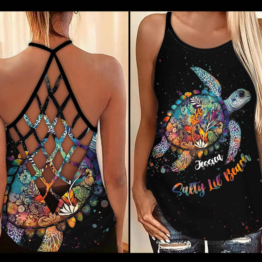 Salty Lil Beach - Personalized Turtle Cross Tank Top