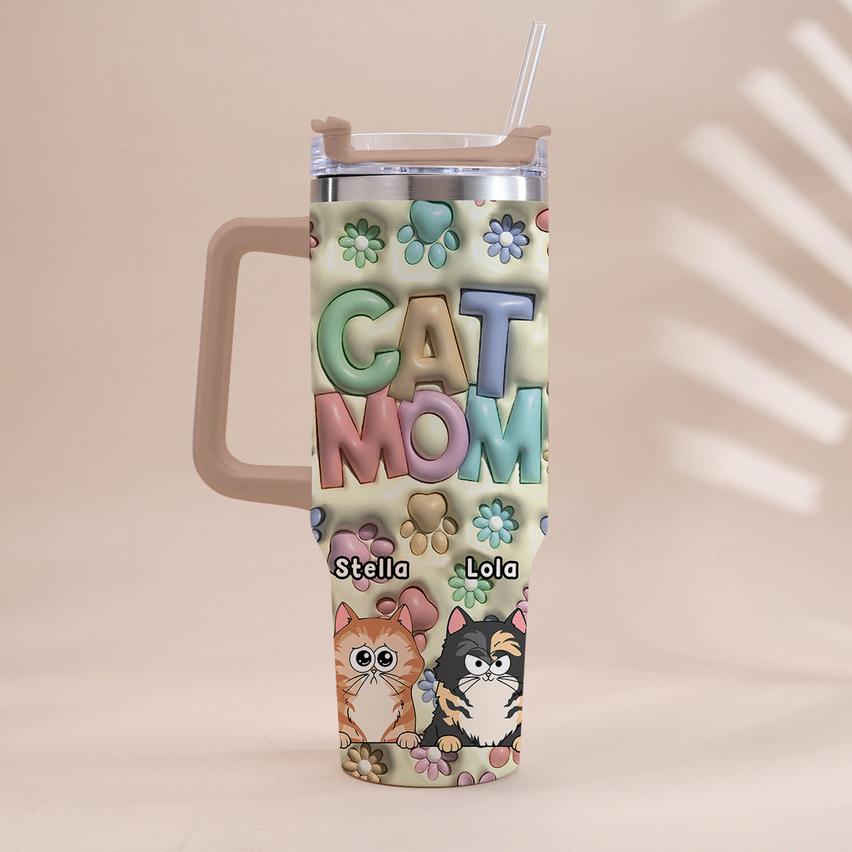 Pet Mom/ Pet Dad Inflated Paws & Flowers - Personalized Dog Tumbler With Handle