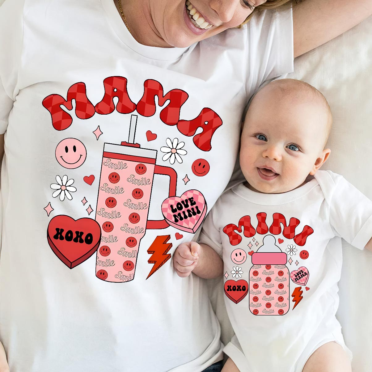 Mama And Mini - Personalized Mother T-shirt And Baby Onesie