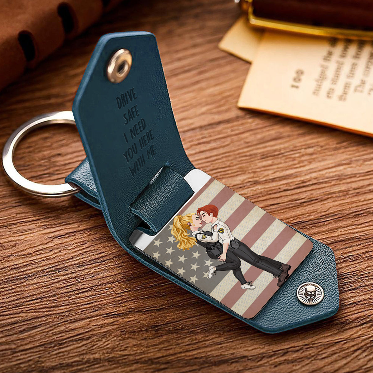 Drive Safe I Need You Here With Me - Personalized Couple Leather Photo Keychain